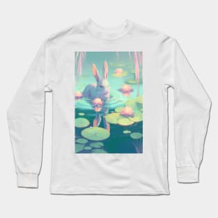 Water Rabbit Enjoying Lotus Pond Long Sleeve T-Shirt